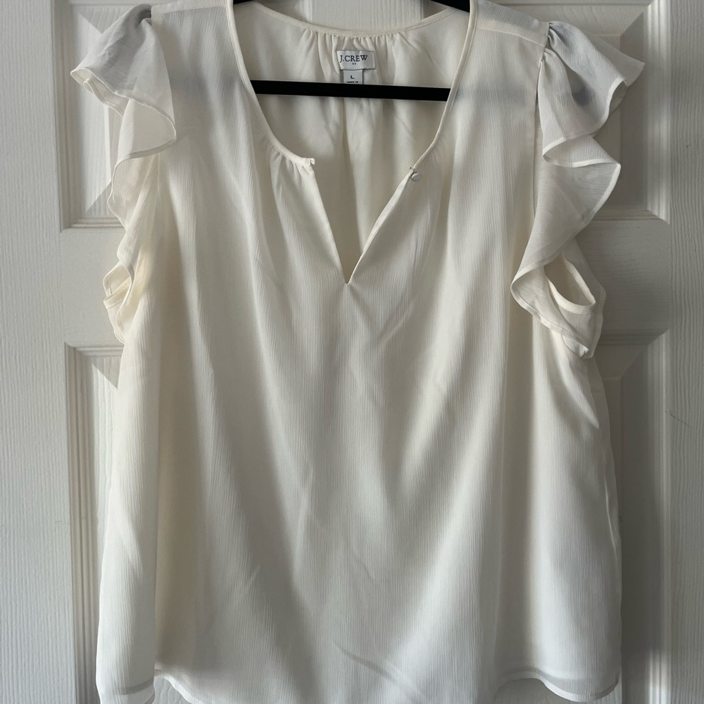 J. Crew Ivory Ruffle Sleeve Blouse